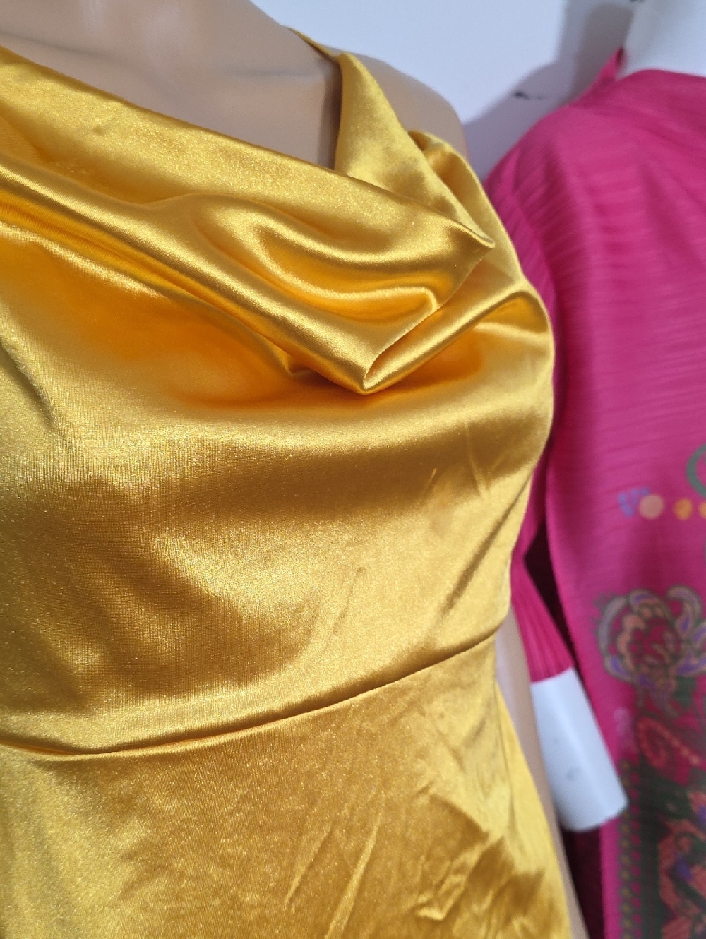 Windsor Gold -Shoulder Off Satin Dress